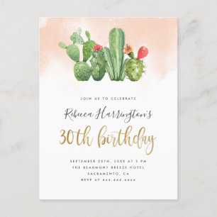 Cartão Postal De Convite Quic Blush Watercolor e aniversário de 30 anos de
