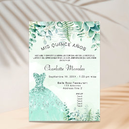 Cartão Postal De Convite Quinceanera encantou vestido de frigideira