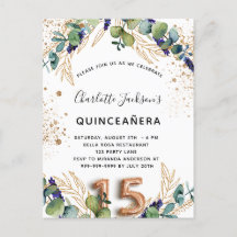 Quinceanera eucalyptus greenery glitter elegante