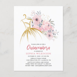 Cartão Postal De Convite Quinceanera Moderna 15 Floral Aniversário