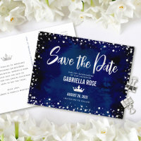 Quinceañera Save Date Marinho Silver Glitter Crown