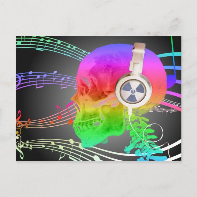 Cartão Postal De Convite Rainbow Trippy Skull Music Psychedelic Dance Party (Frente)
