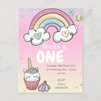 Cartão Postal De Convite Rainbow Unicorn