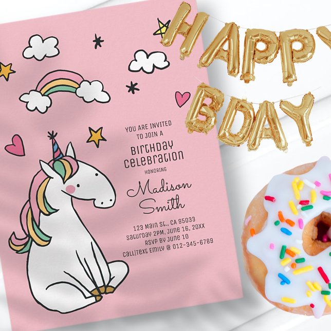 Cartão Postal De Convite Rainbow Unicorn Stars Heart Invitation (Criador carregado)