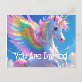Cartão Postal De Convite Rainbow Winged Prancing Unicorn