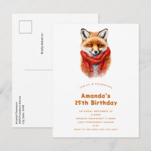 Cartão Postal De Convite Rapariga Raposa Fofa com um Cachecol Vermelho Imag