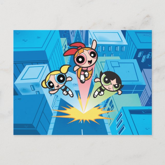 Cartão Postal De Convite Raparigas Powerpuff Lançam No Ar (Frente)