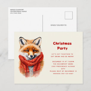 Cartão Postal De Convite Raposa Fofa com um Lenço Vermelho Imagem de Outono