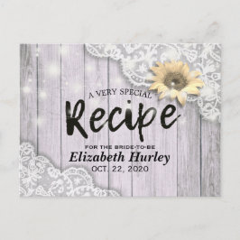 Cartão Postal De Convite Receita de Chá de Noiva Renda Girassol Luzes de Ma