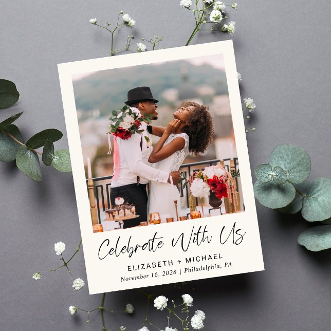 Cartão Postal De Convite Recepção de casamento Chic Photo Cream (Criador carregado)