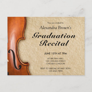 Cartão Postal De Convite Recital de Formatura de Violinista Músico Clássico