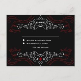 Cartão Postal De Convite Red & Black Rock 'n' Roll Music Themed Weding