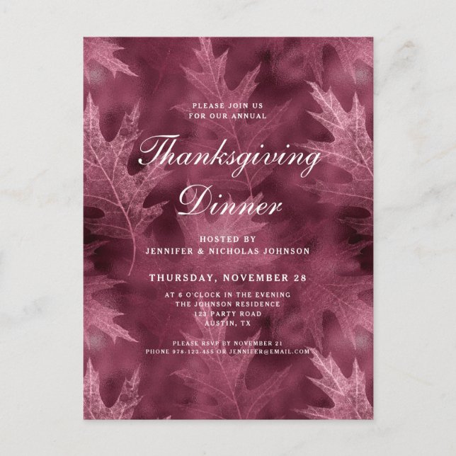 Cartão Postal De Convite Red Fall deixa Janto de Ação de Graças (Frente)