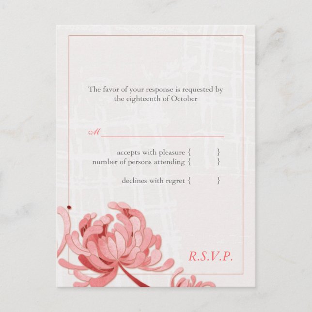 Cartão Postal De Convite Red Pink Monotone Floral Weding RSVP (Frente)