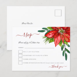 Cartão Postal De Convite Red Poinsettia Foliage Casamento de Natal RSVP