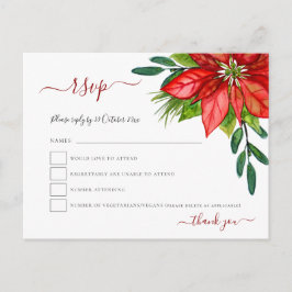 Cartão Postal De Convite Red Poinsettia Foliage Casamento de Natal RSVP