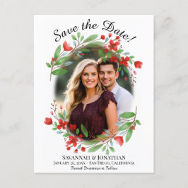 Cartão Postal De Convite Red Watercolor Floral Wedding Save the Date Photo