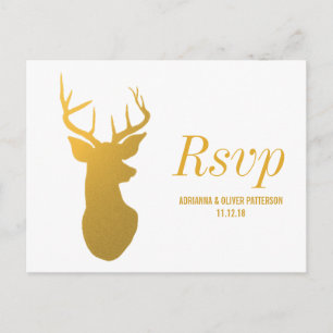 Cartão Postal De Convite Rena/Antler Dourados rústicos que Wedding RSVP