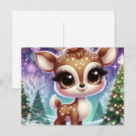 Cartão Postal De Convite Rena Bebê Brilho de Floco de Neve