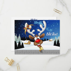 Cartão Postal De Convite Rena divertida espiando Meme de Natal