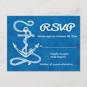 Cartão Postal De Convite Resposta de Casamento Âncora de Navio Azul Aquarel