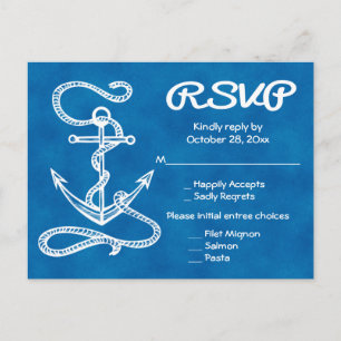 Cartão Postal De Convite Resposta de Casamento Âncora de Navio Náutico Azul