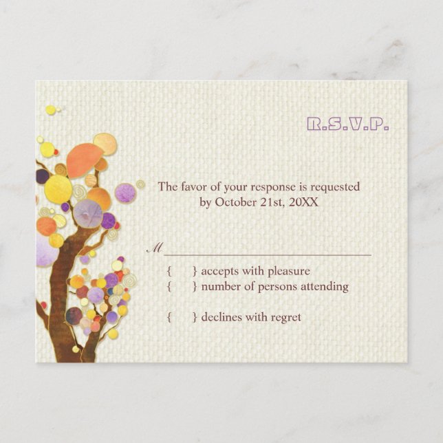 Cartão Postal De Convite Resposta de Casamento de Árvores Whimsical (Frente)