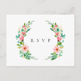 Cartão Postal De Convite Resposta de Casamento Floral Coral da Ilha com Ped