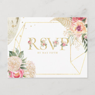 Cartão Postal De Convite Resposta de Casamento Floral Verão Indiano c/ Refe