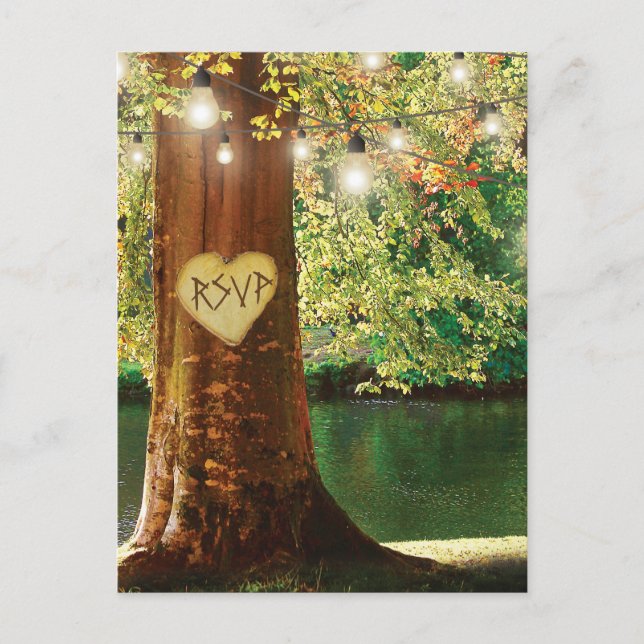Cartão Postal De Convite Resposta de Casamento Luzes Piscando no Lago da Mo (Frente)