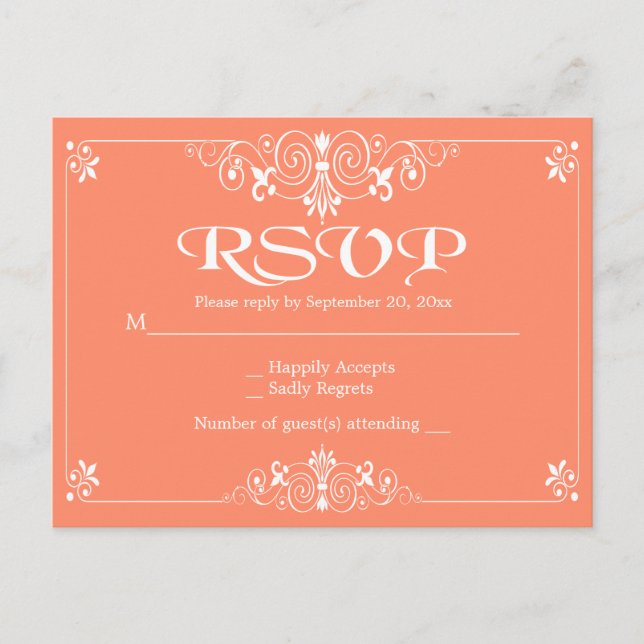 Cartão Postal De Convite Resposta de Festa de casamento RSVP Laranja Floral (Frente)