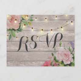 Cartão Postal De Convite Resposta de RSVP da Luz de Corda de Madeira Floral