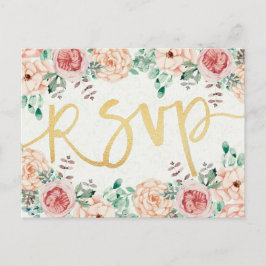 Cartão Postal De Convite Resposta de RSVP de Casamento de Script Floral e D