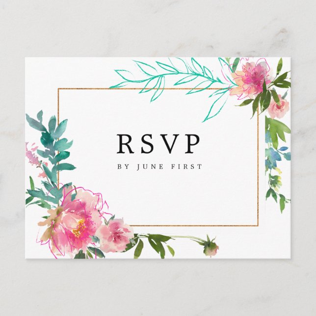 Cartão Postal De Convite Resposta de RSVP de casamento em aquarela floral r (Frente)