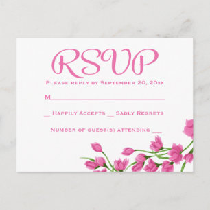 Cartão Postal De Convite Resposta Floral Rosa Fuchsia e Flores Brancas Casa