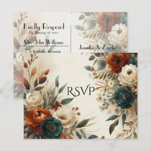 Cartão Postal De Convite Resposta para Casamento de Flores de Outono em Lar