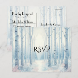 Cartão Postal De Convite Resposta para Casamento na Floresta de Bétula Azul