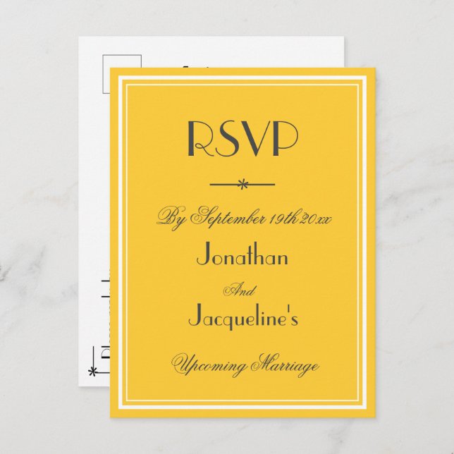 Cartão Postal De Convite Resposta RSVP: Casamento Clássico Elegante (Frente/Verso)