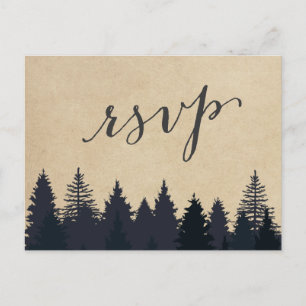 Cartão Postal De Convite Resposta RSVP da Floresta Rustic Kraft Pine Trees