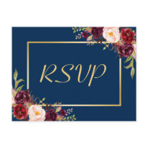 Resposta RSVP de Casamento Azul de Marinho Floral 