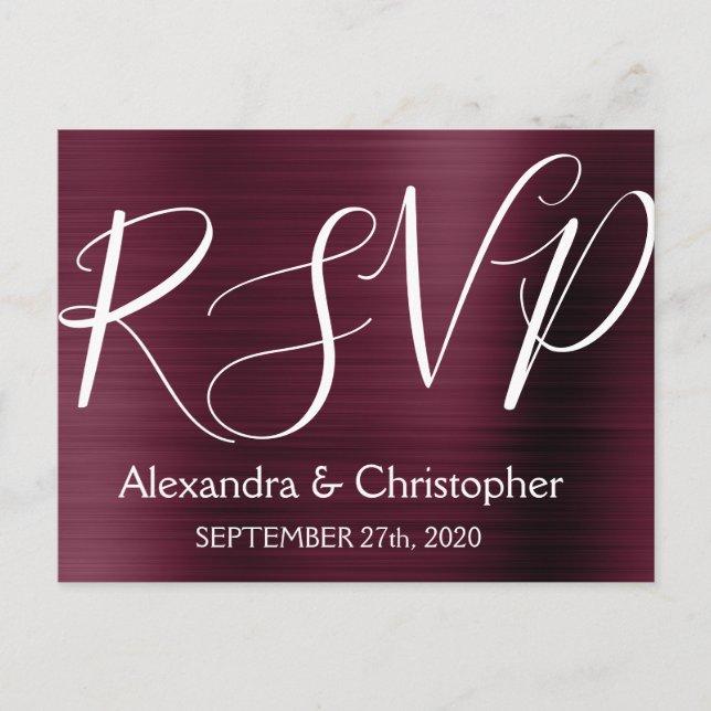 Cartão Postal De Convite Resposta RSVP Rúrpura Moderna do Burgundy (Frente)