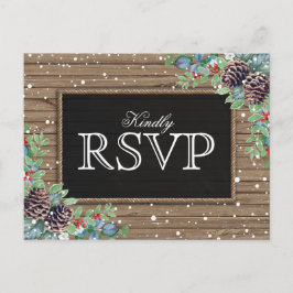 Cartão Postal De Convite Resposta Rústica | RSVP do Casamento no inverno de