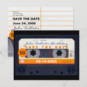 Cartão Postal De Convite Retro Audiotape 50º aniversário Salve a data Pos