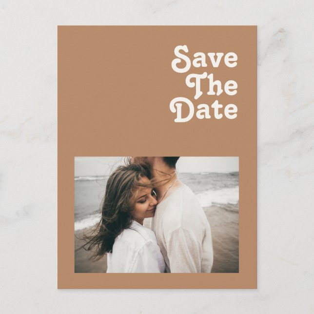 Cartão Postal De Convite Retro Beach | Foto Marrom Salvar a Data (Frente)