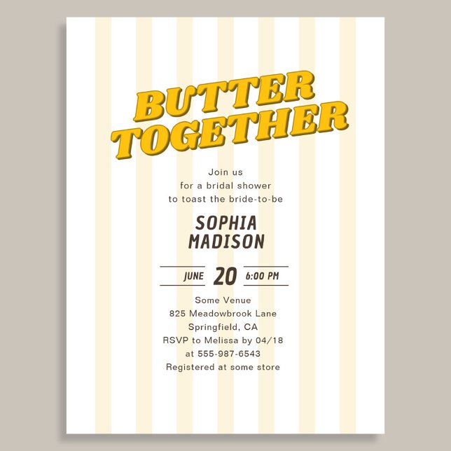 Cartão Postal De Convite Retro Butter Together Yellow Bridal Shower (Criador carregado)