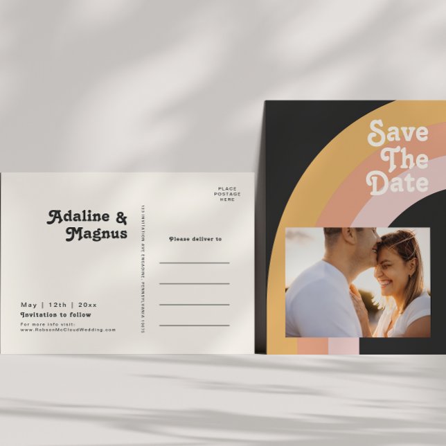 Cartão Postal De Convite Retro Moderno dos Anos 70 Foto Escura Arco-íris Sa (Criador carregado)