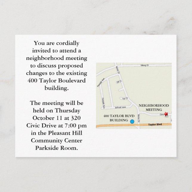 Cartão Postal De Convite Reunião de vizinhança (Frente)