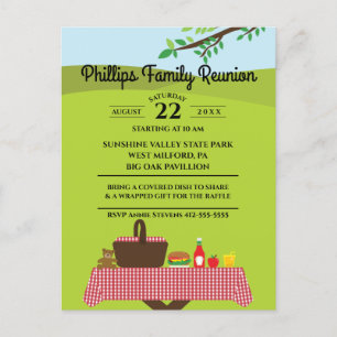 Cartão Postal De Convite Reunião Familiar Na Mesa Do Picnic Park