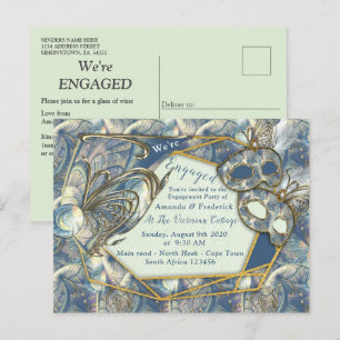 Cartão Postal De Convite Rich Rococo Alivios e Máscaras Dourados Romântic