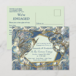 Cartão Postal De Convite Rich Rococo Alivios e Máscaras Dourados Românticos
